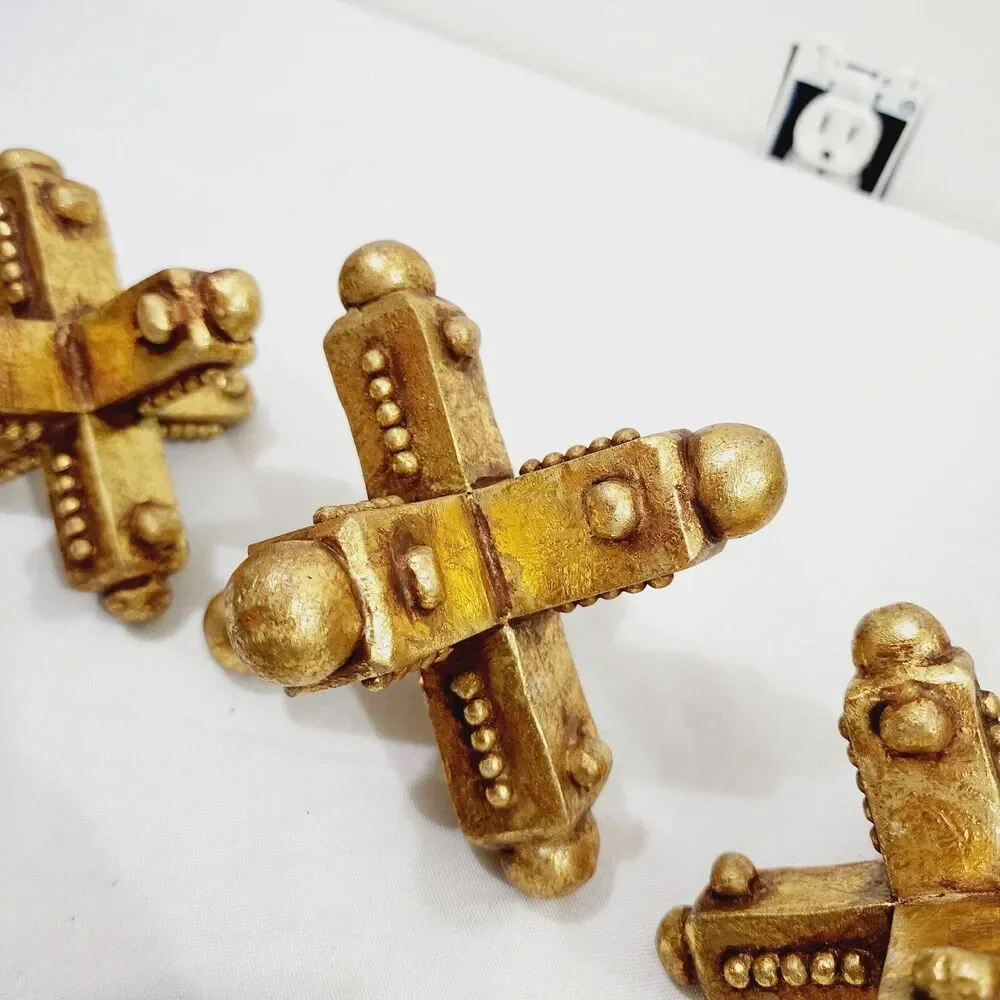 Set of 3 Vintage Gold Jacks Decor Large Mid Century MCM Distressed Paperweight